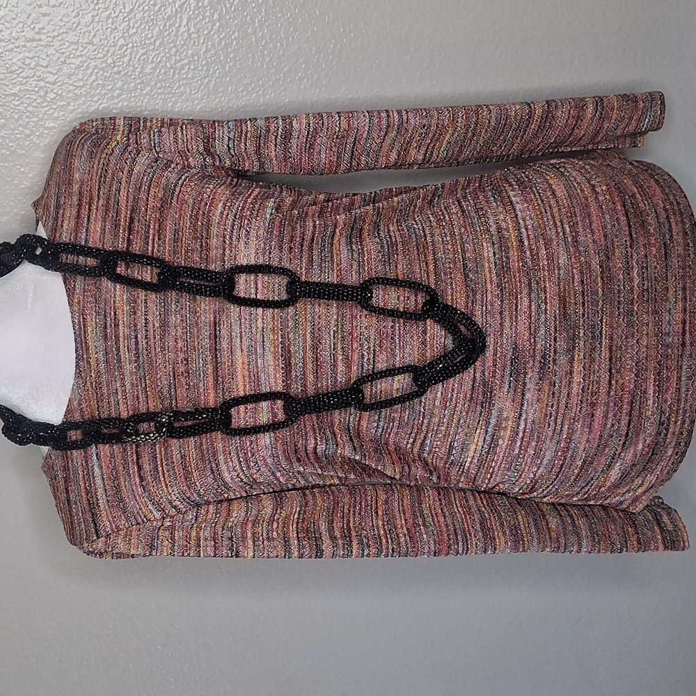 Vtg Magid Bernard Blouse Y2K Pink Colorful Metallic Long Sleeve Stretchy S